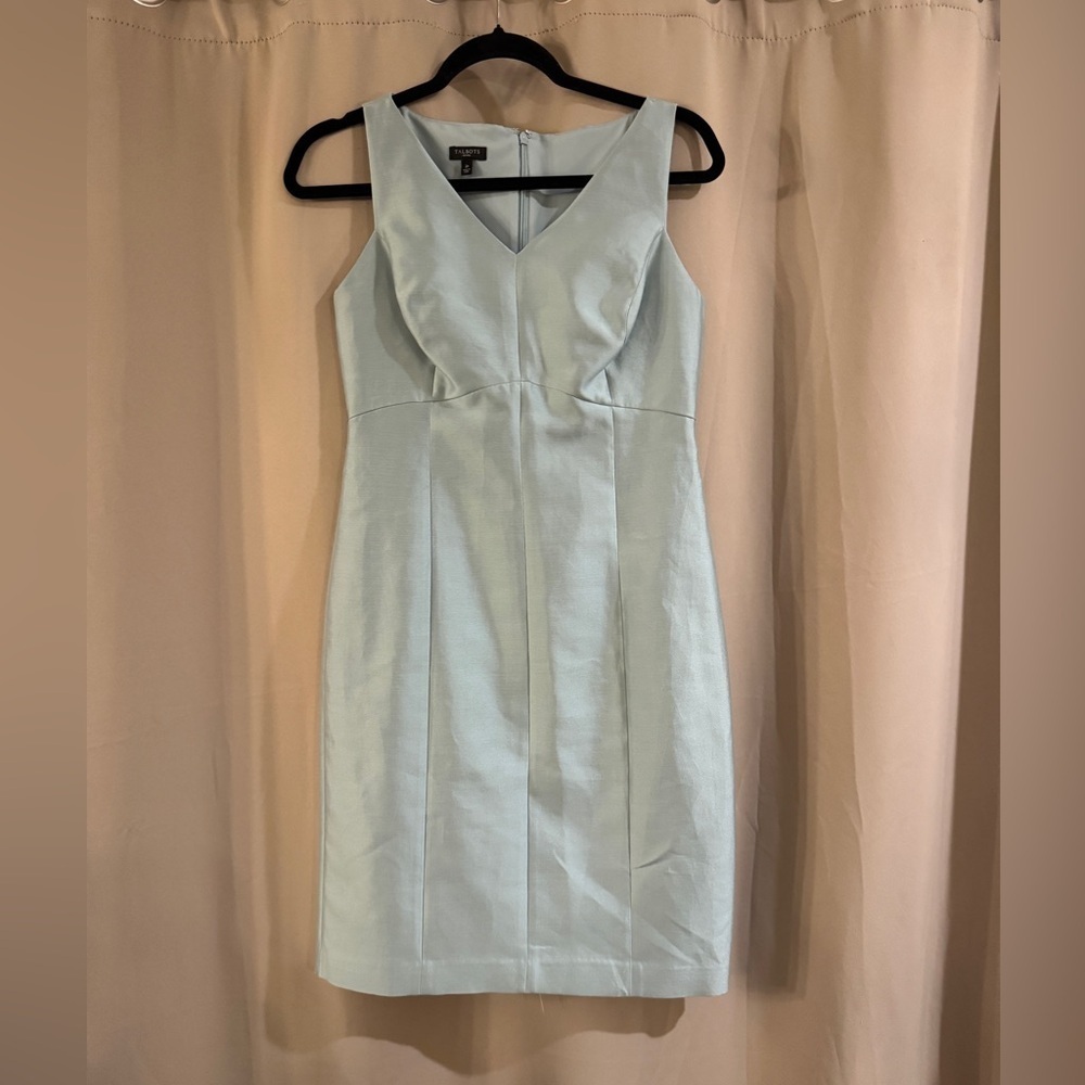 Talbots Petite Silk Light Blue V-Neck Mini Dress